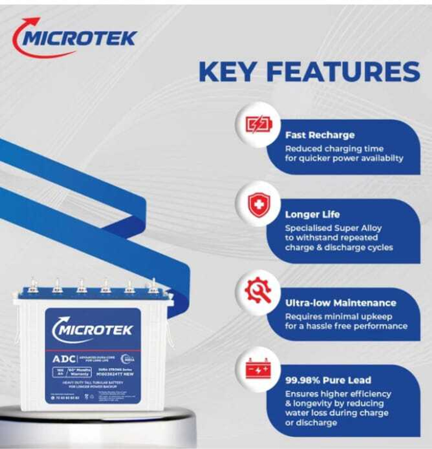 Image of microtec 60 Months Warranty Tubular Inverter Battery