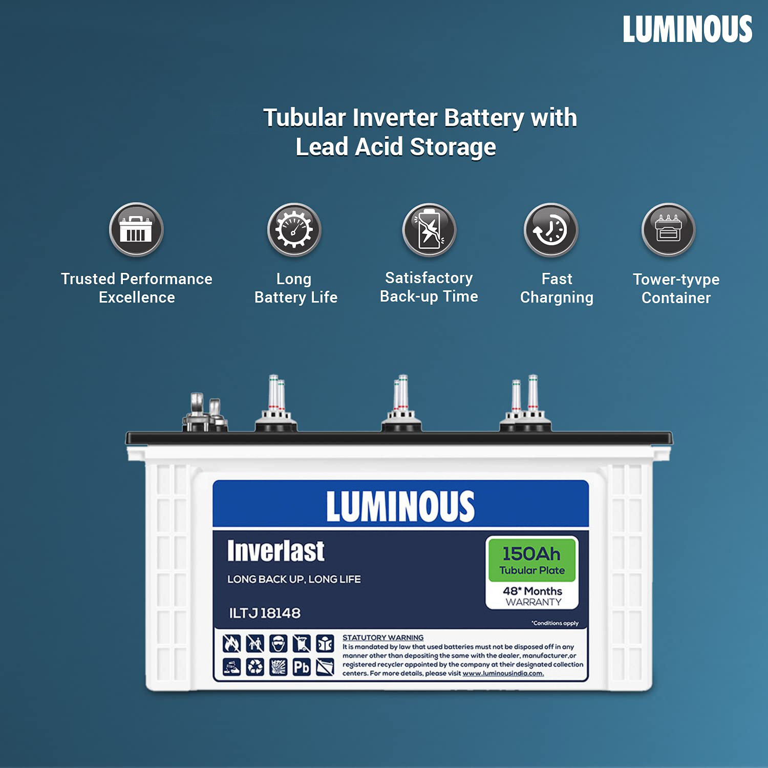 Image of LUMINOUS 48 Months Warranty Tubular Inverter Battery
