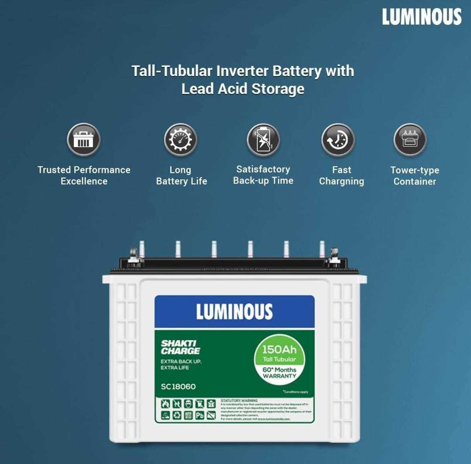 Image of LUMINOUS 60 Months Warranty Tubular Inverter Battery