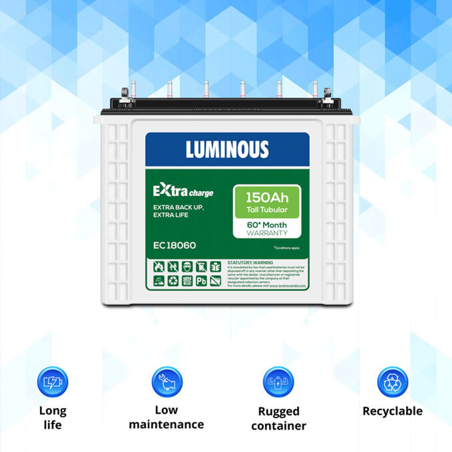 Image of LUMINOUS 60 Months Warranty Tubular Inverter Battery