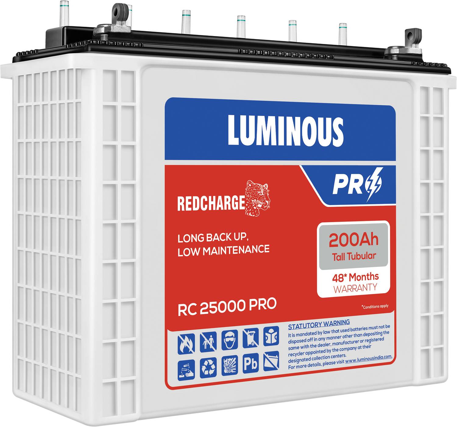LUMINOUS 48 Months Warranty Tubular Inverter Battery (200 Ah, RC2
