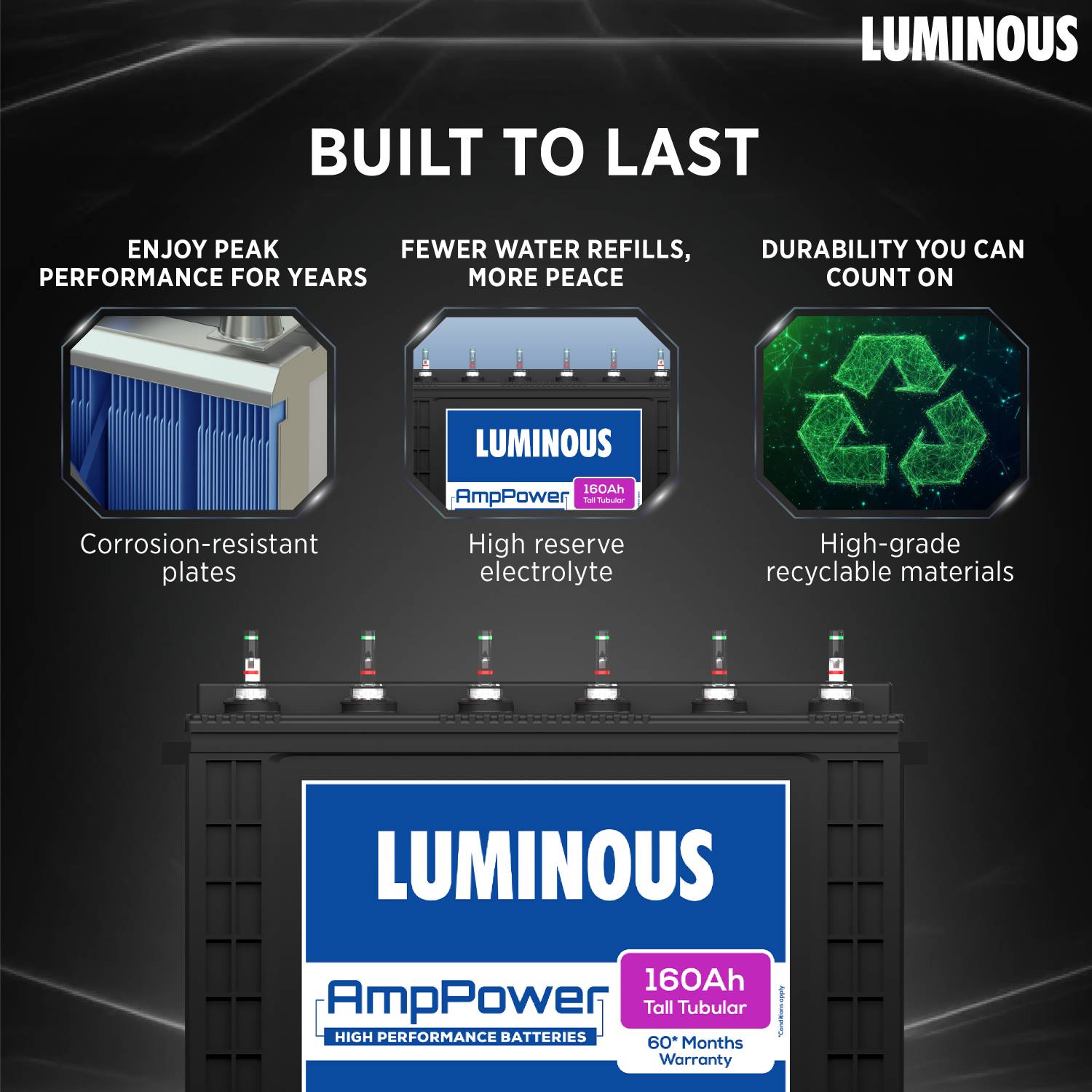 LUMINOUS 60 Months Warranty Tubular Inverter Battery (160 Ah, AMP... more