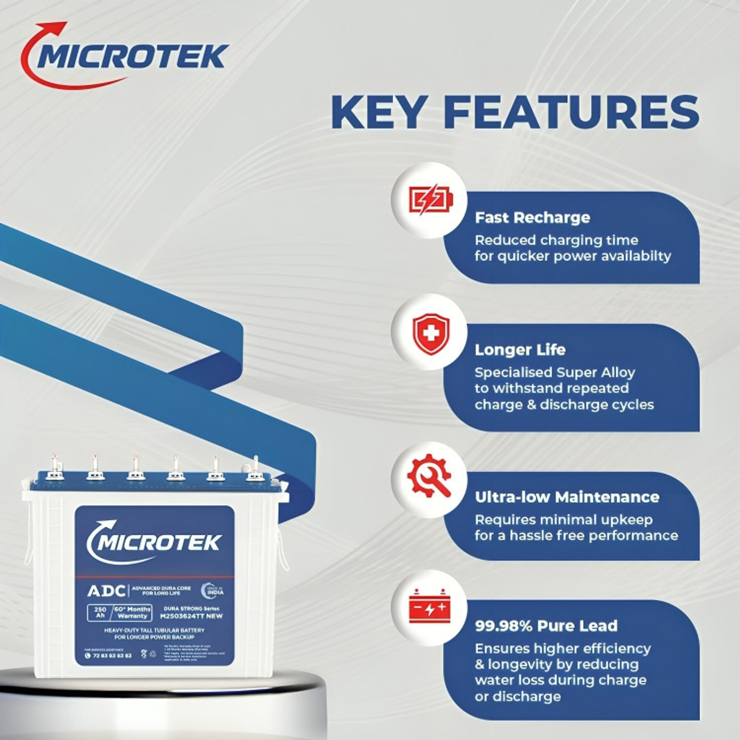 Image of Microtek 60 Months Warranty Tall Tubular Inverter Battery