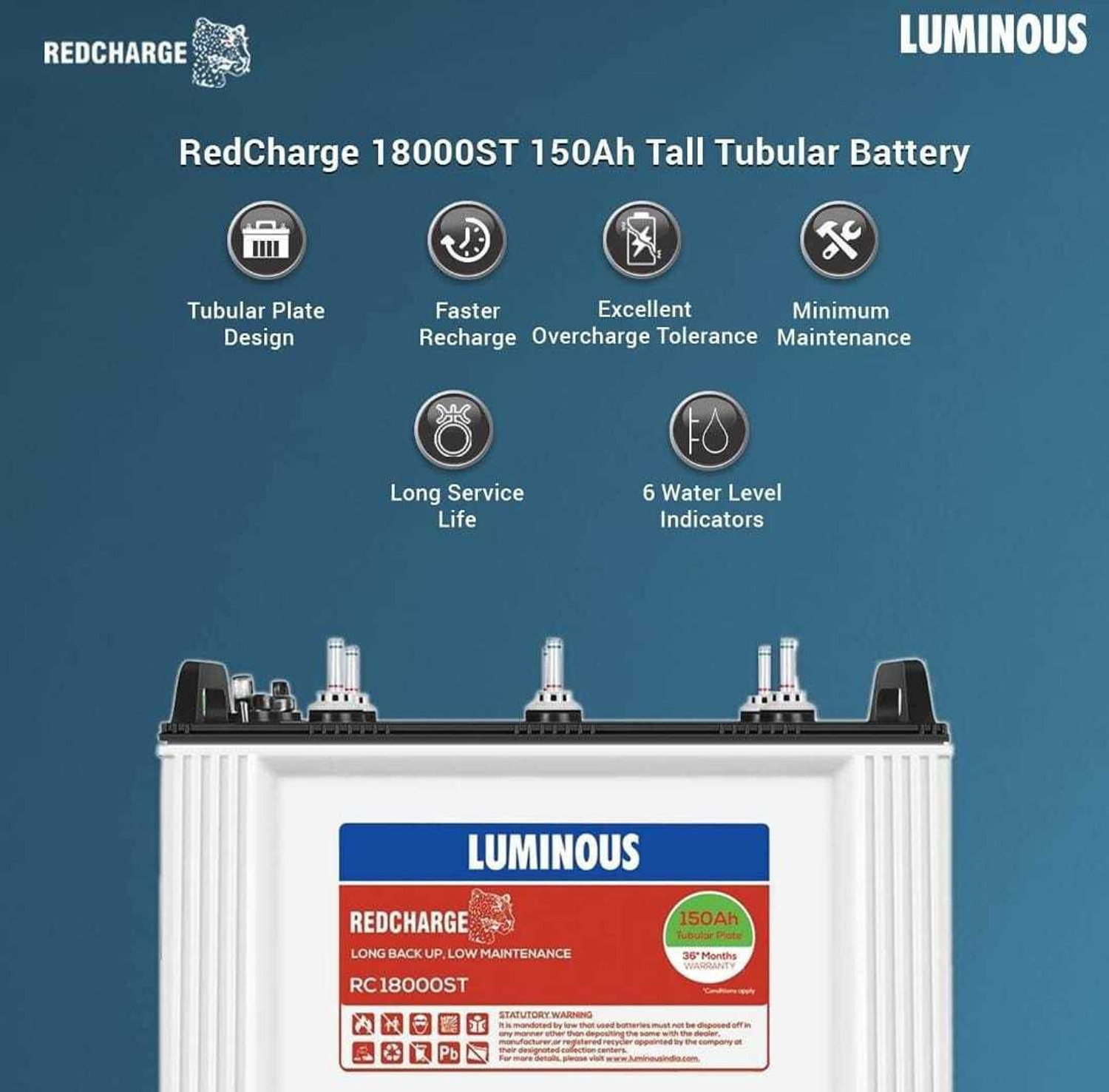 Image of LUMINOUS 36 Months Warranty Tubular Inverter Battery
