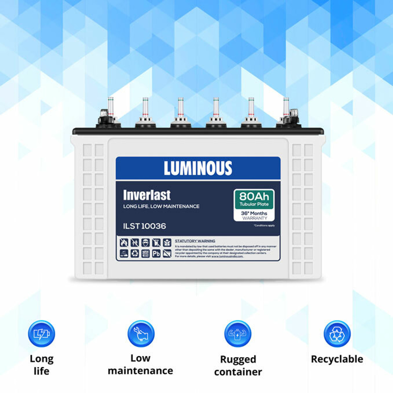 Image of LUMINOUS 36 Months Warranty Tubular Inverter Battery