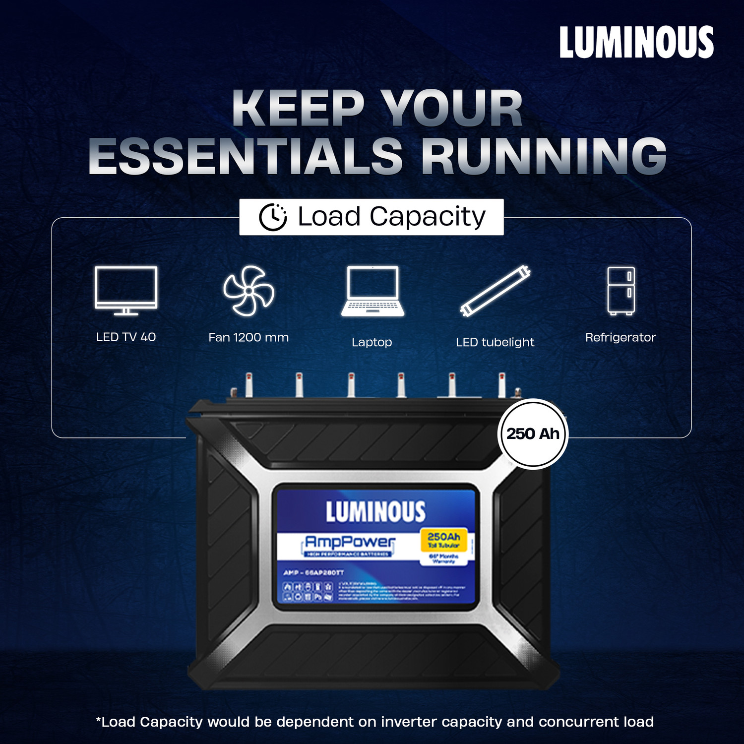 Image of LUMINOUS 66 Months Warranty Tubular Inverter Battery