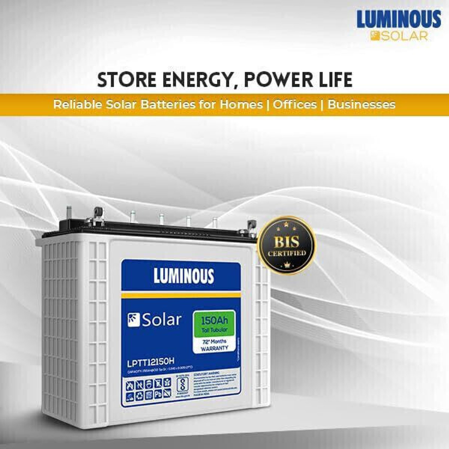 Image of LUMINOUS 72 Months Warranty Tubular Inverter Battery