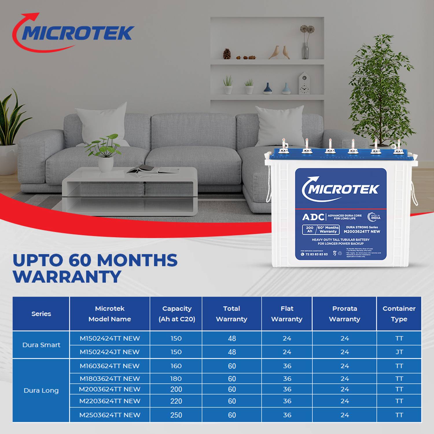 Microtek 12V Tall Tubular Inverter Battery - Image 3