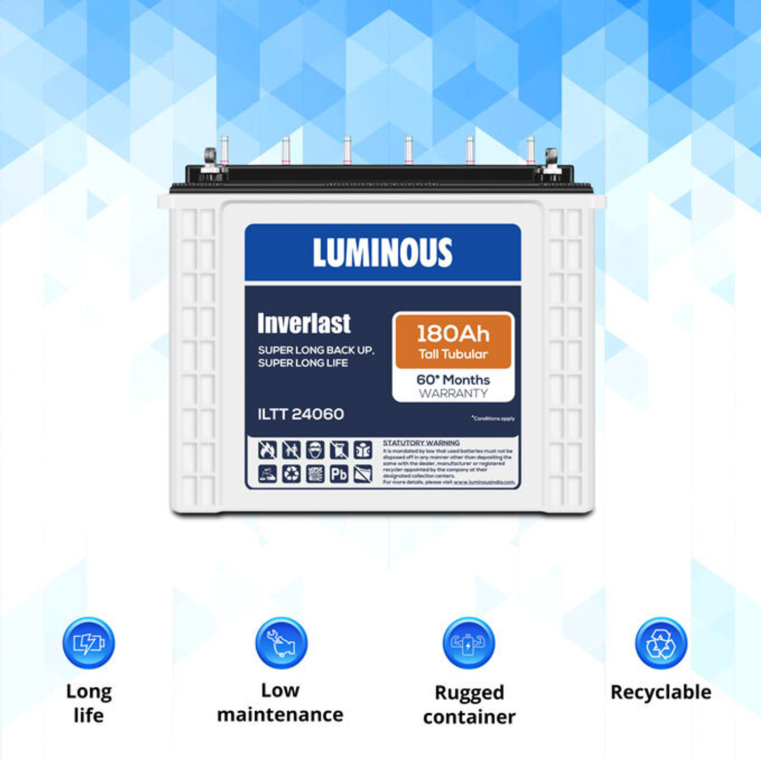 Image of LUMINOUS 60 Months Warranty Tubular Inverter Battery