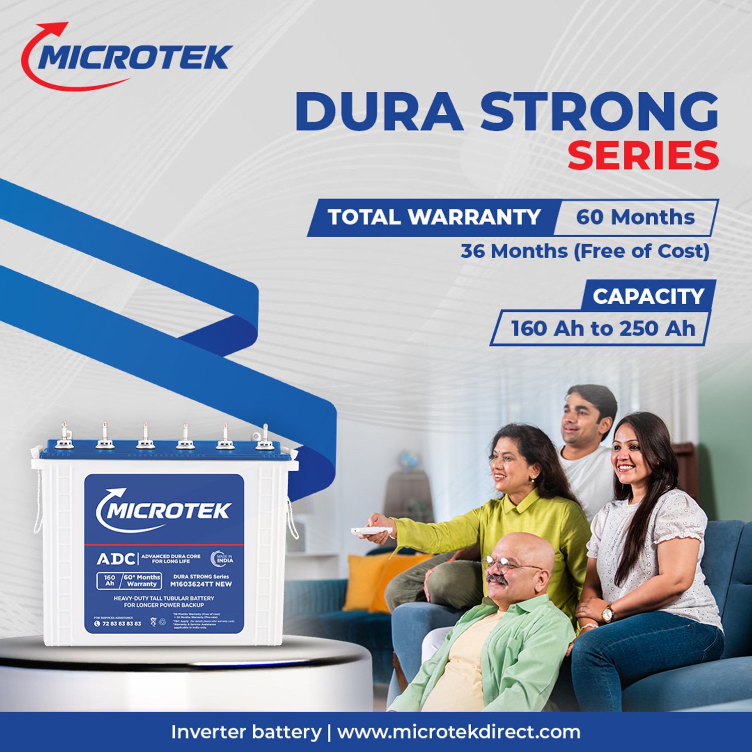 Image of Microtek Advanced Duracore Technology 12V Inverter Battery 60 Months Warranty Tall Tubular Inverter Battery