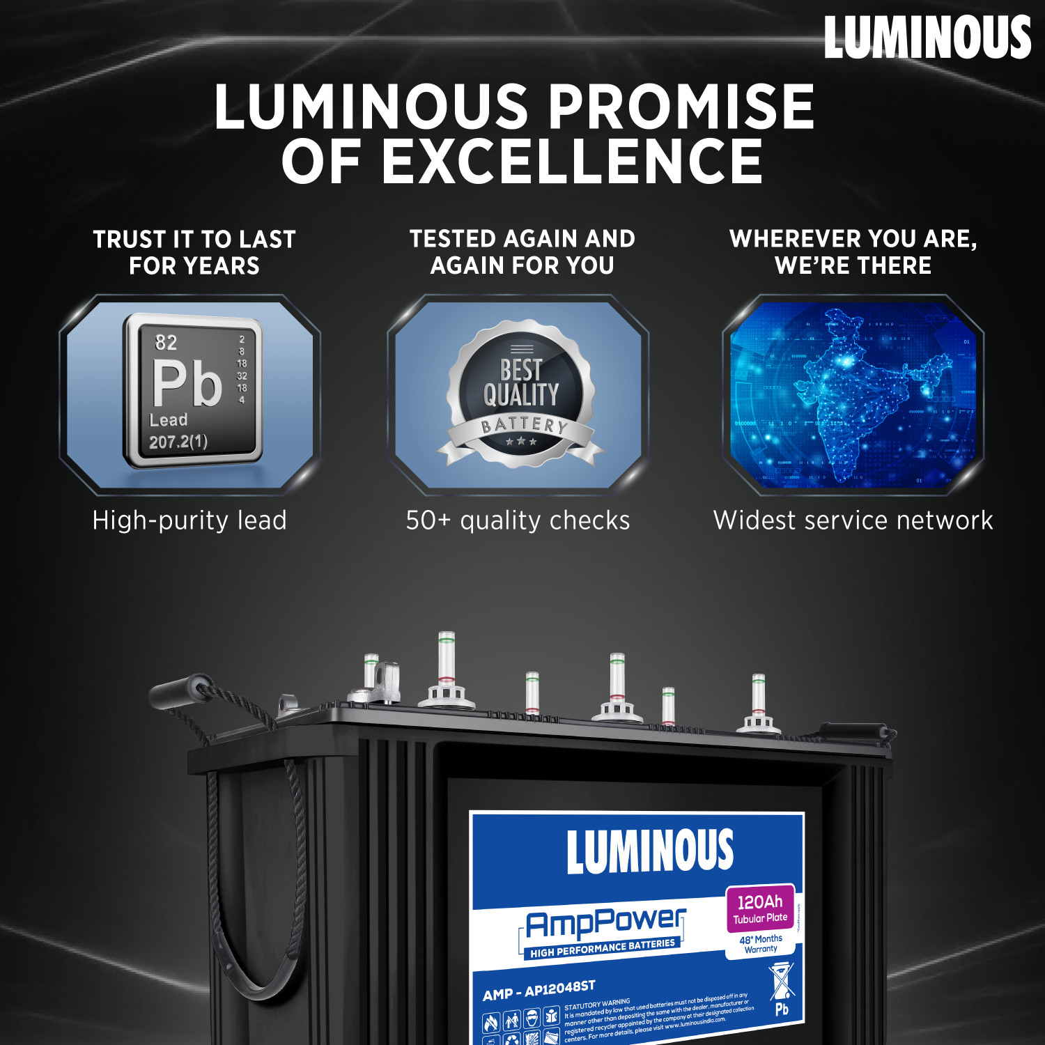 Image of LUMINOUS 48 Months Warranty Tubular Inverter Battery