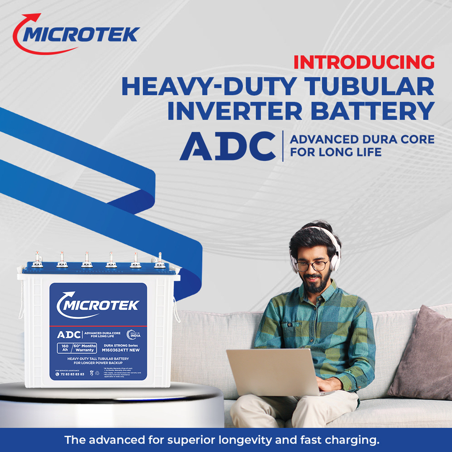 Image of Microtek Advanced Duracore Technology 12V Inverter Battery 60 Months Warranty Tall Tubular Inverter Battery