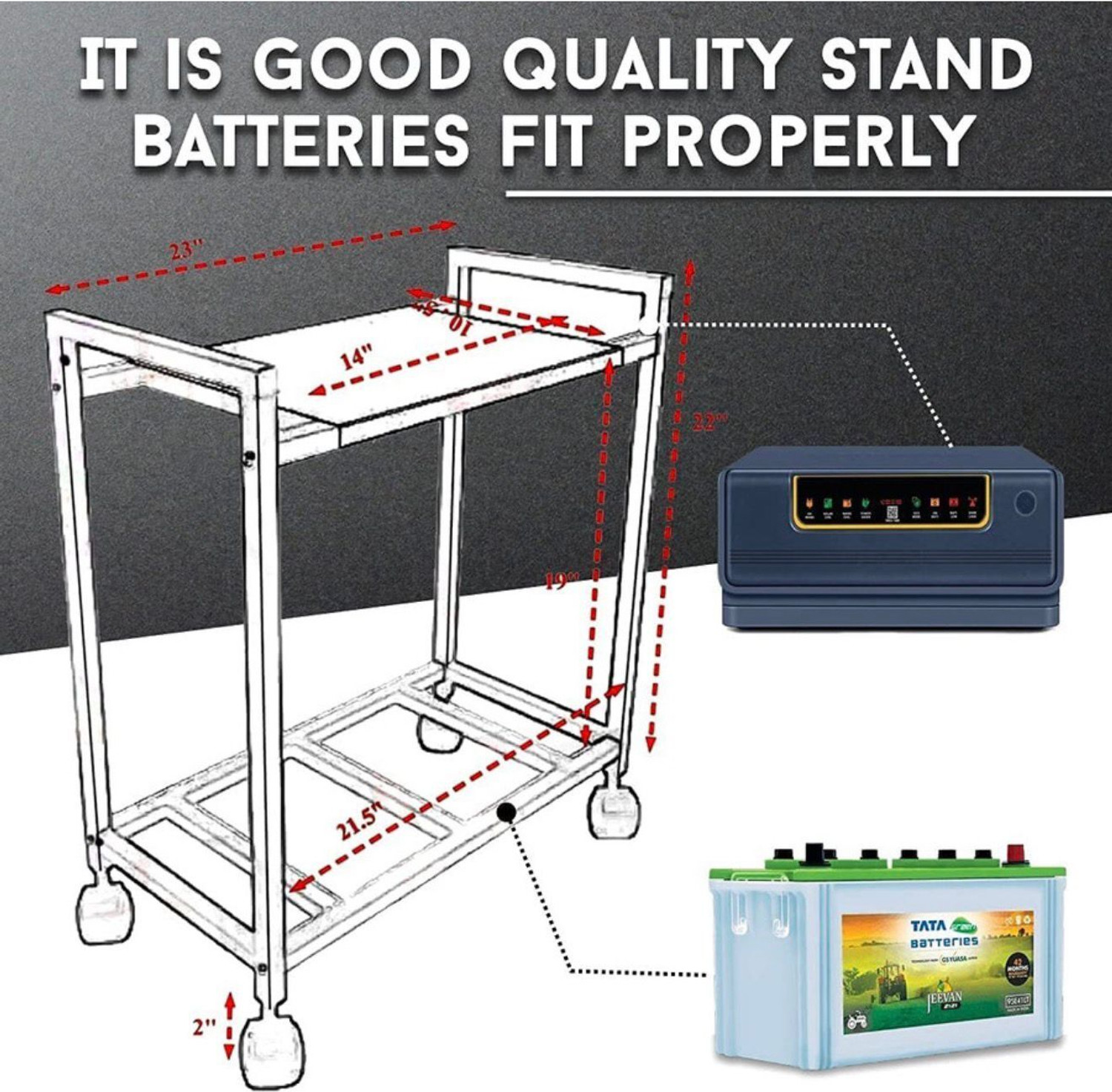 Image of SHOEVAULT Inverter Trolley Stand with Wheels | Rust-Proof Base Trolley for Inverter and Battery
