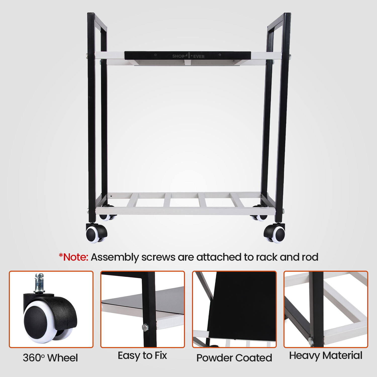 Image of Shop4Ever Heavy-Duty Inverter Trolley Stand with Wheels | Rust-Proof Base Trolley for Inverter and Battery