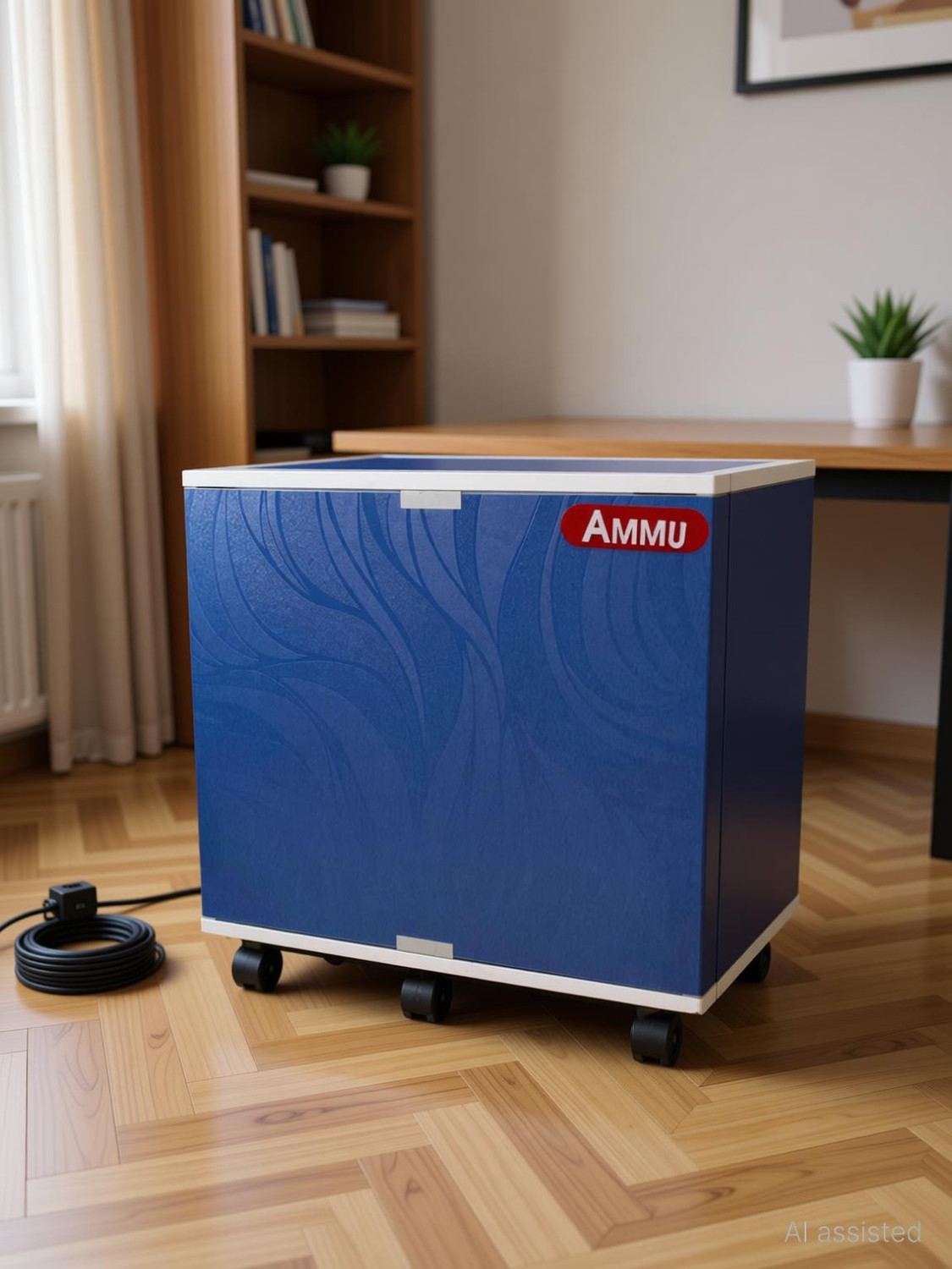 Image of AMMu Wooden Trolley with Battery Tray for Inverter Battery Trolley for Inverter and Battery