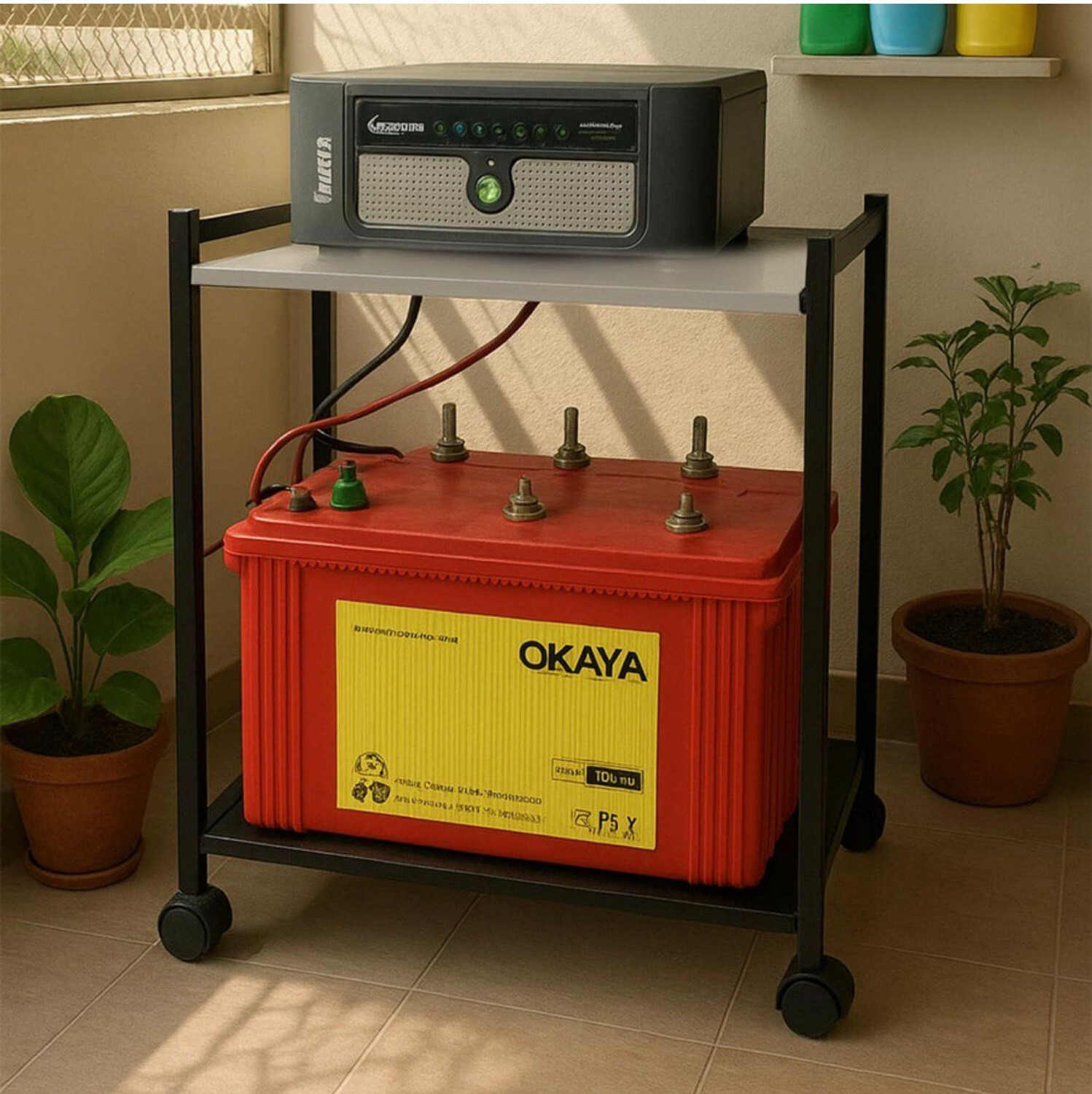 Image of SHOEVAULT Inverter Trolley Stand with Wheels | Rust-Proof Base Trolley for Inverter and Battery