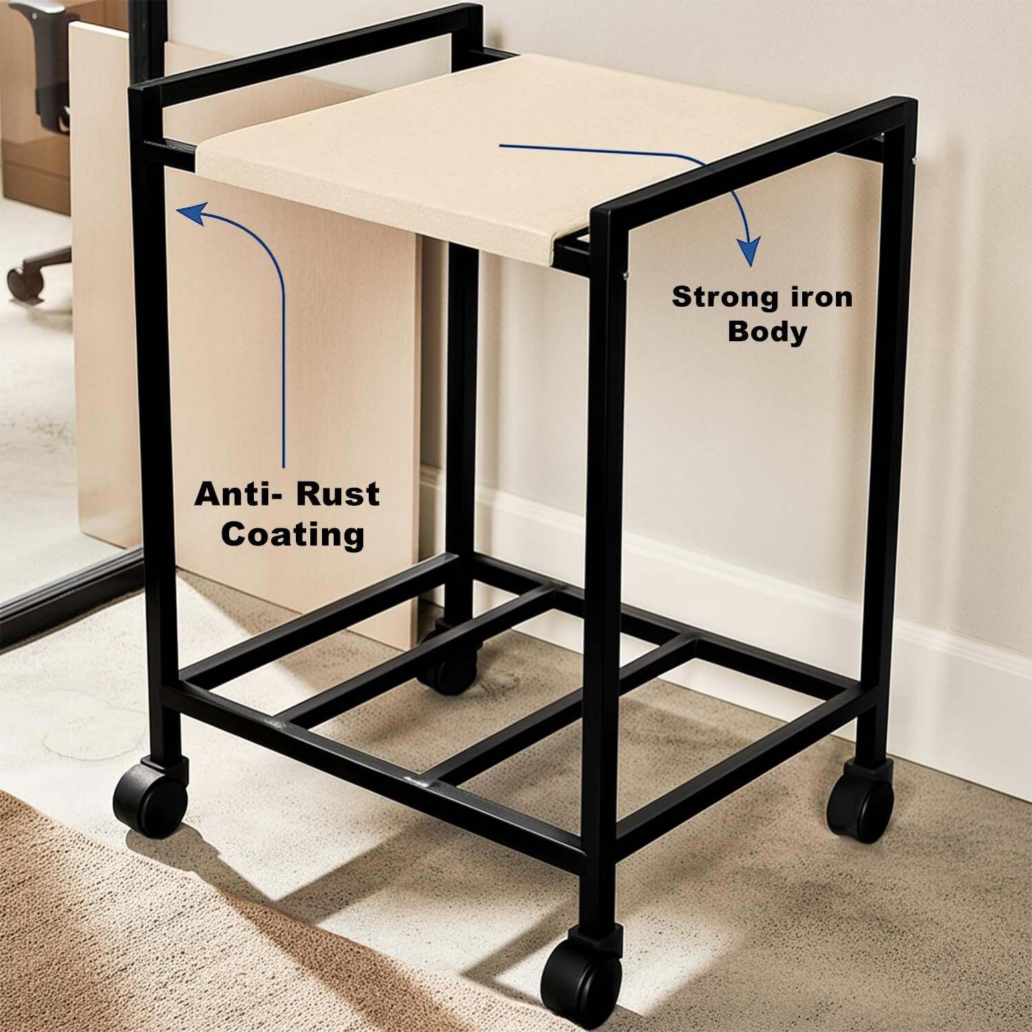 Image of Shop4Ever Inverter Trolley Stand with Wheels | Rust-Proof Base Trolley for Inverter and Battery (Black, White)