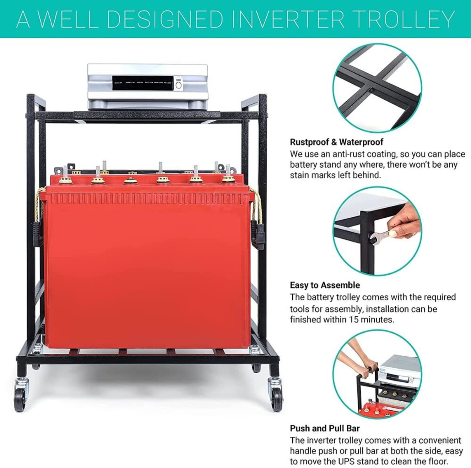 Image of Mumma's LIFE Inverter Trolley for Home, Inverter Battery Trolley Trolley for Inverter and Battery