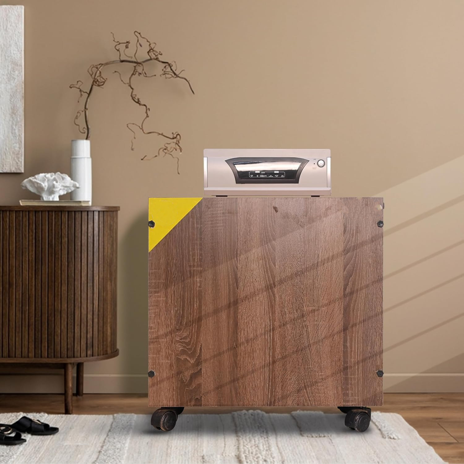 Image of SSS Wooden Inverter Battery Trolley Cabinet | Battery Box |ups Box for Home Trolley for Inverter and Battery (Brown)