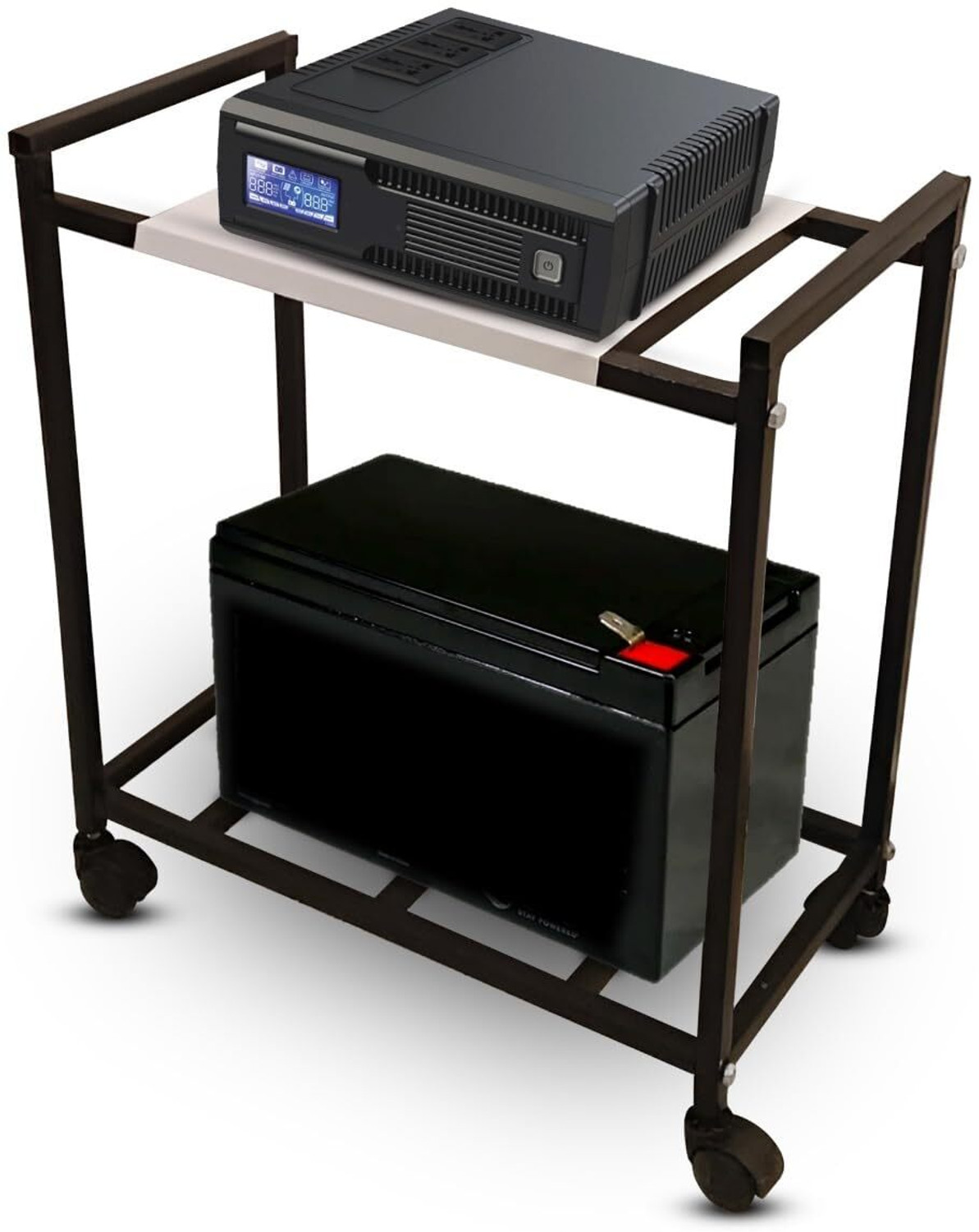 Image of Shop4Ever Inverter Trolley Stand with Wheels | Rust-Proof Base Trolley for Inverter and Battery (Black, White)