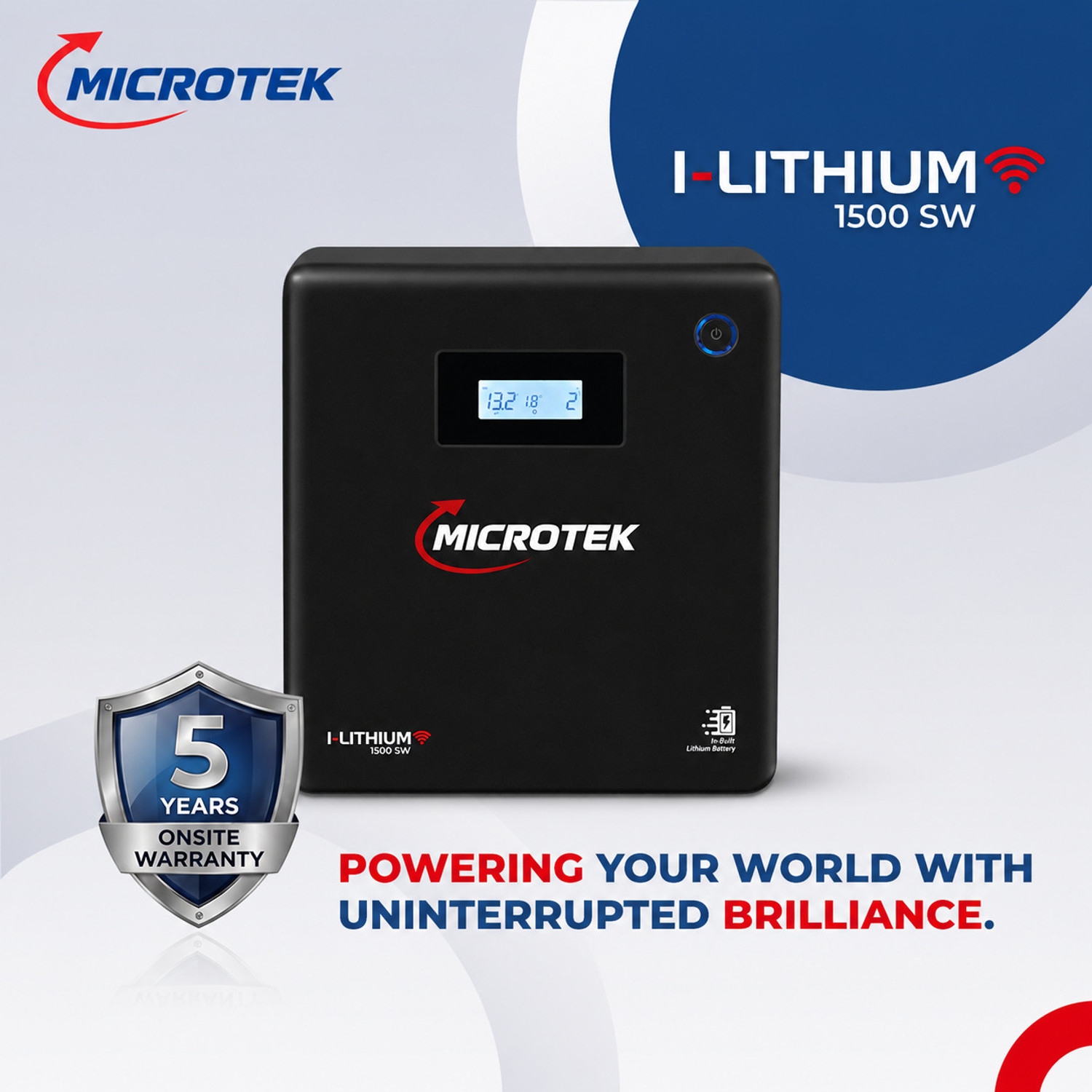 Image of Microtek I-Lithium WiFi 1500 SW Inverter with Built-in Lithium Battery Dark Edition with 5 Year Warranty Lithium Ion