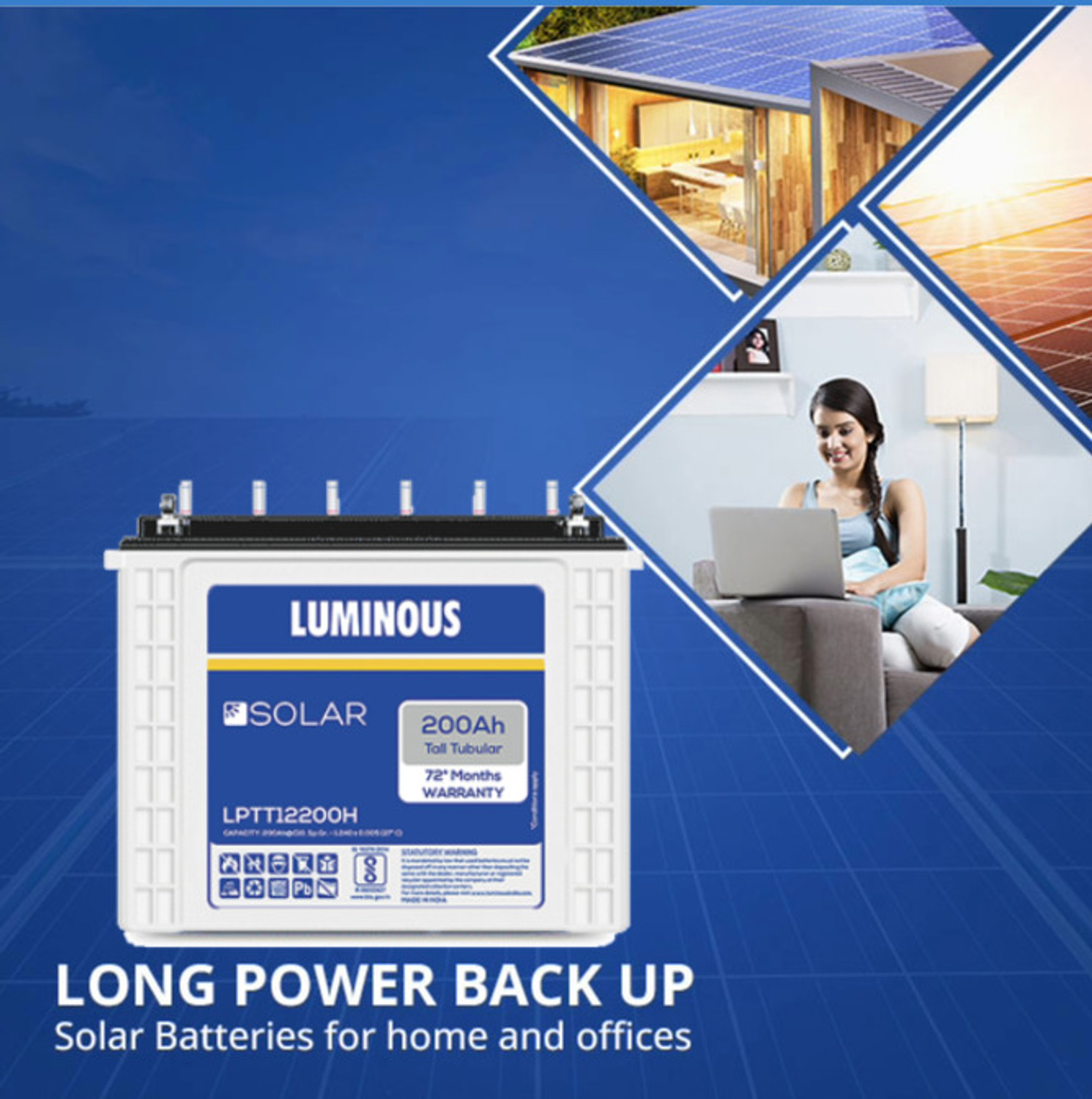 Image of LUMINOUS LPTT12200H LPTT12200H with 6 Year Warranty Solar Compatible Pure Sine Wave Inverter