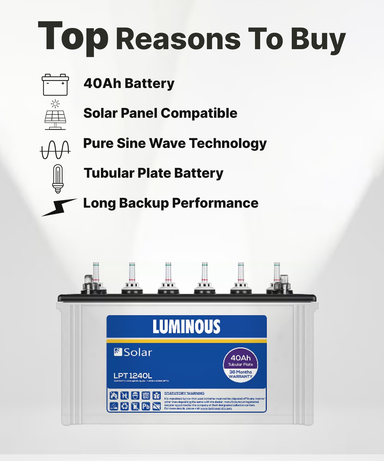 Image of LUMINOUS LPT1240L LPT1240L with 3 Year Warranty Solar Compatible Pure Sine Wave Inverter