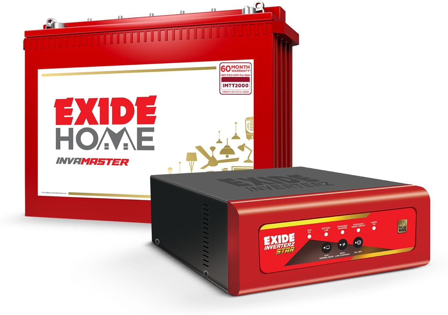 Image of EXIDE Star 1125 /12V Inverter with IMTT2000 200Ah Tall Tubular Battery with 3 Year Warranty Pure Sine Wave Inverter
