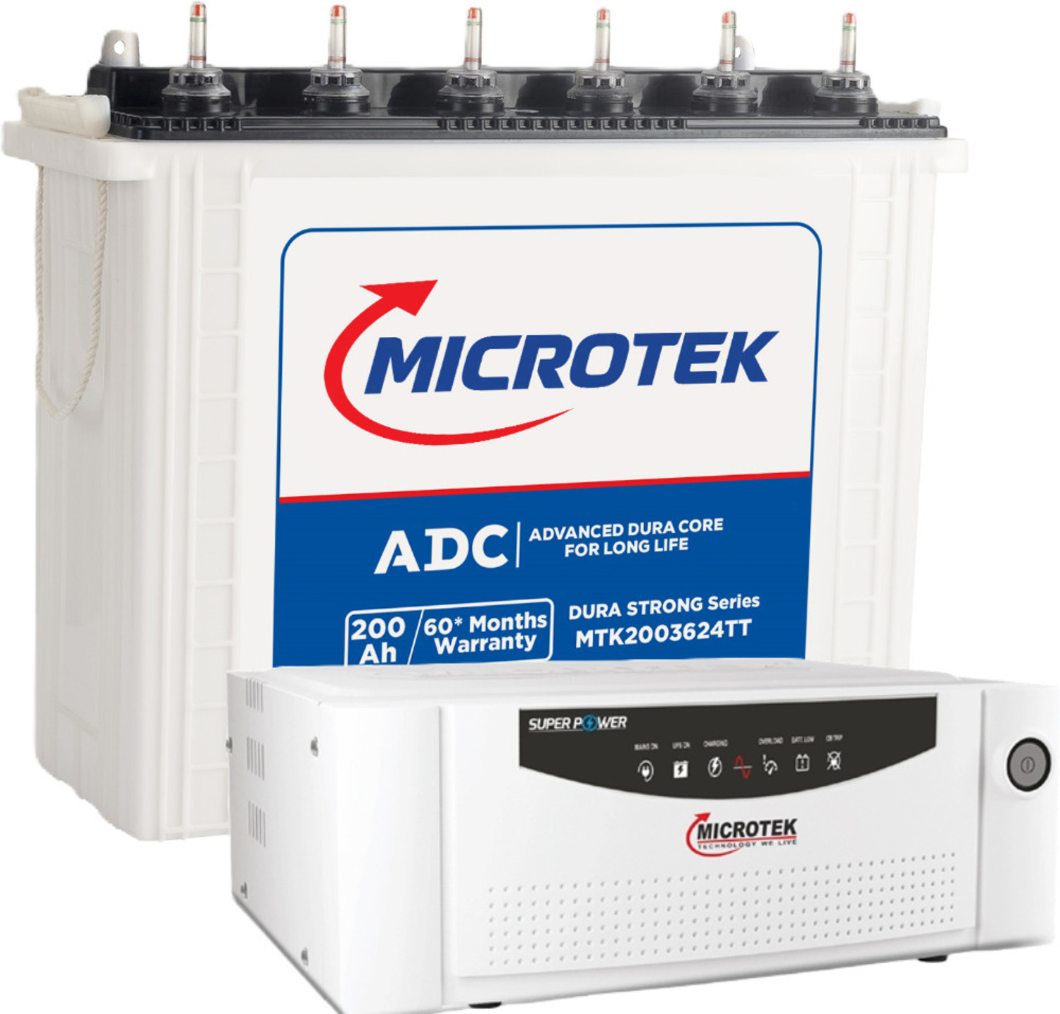 Image of Microtek MTK2003624TT 200Ah Battery With Super Power UPS 1100 DG Pure Sine Wave Inverter