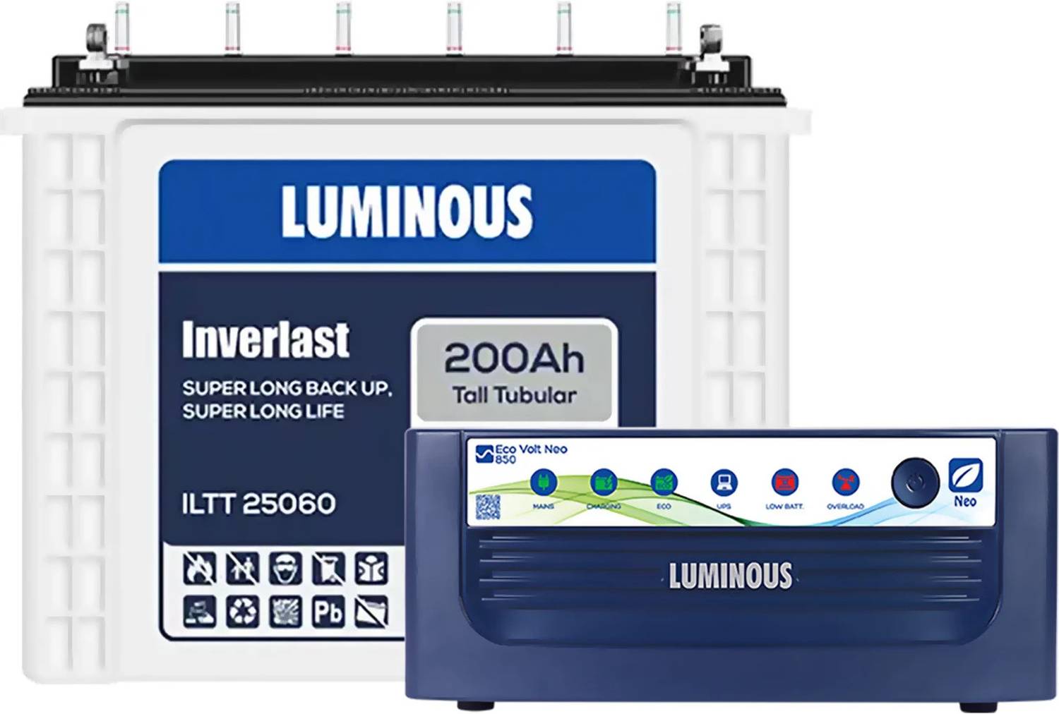LUMINOUS ILTT25060 Inverlast ILTT 25060 Tall Tubular With Eco Volt Neo 850 Sine Wave Inverter with 60 Months Warranty Pure Sine Wave Inverter