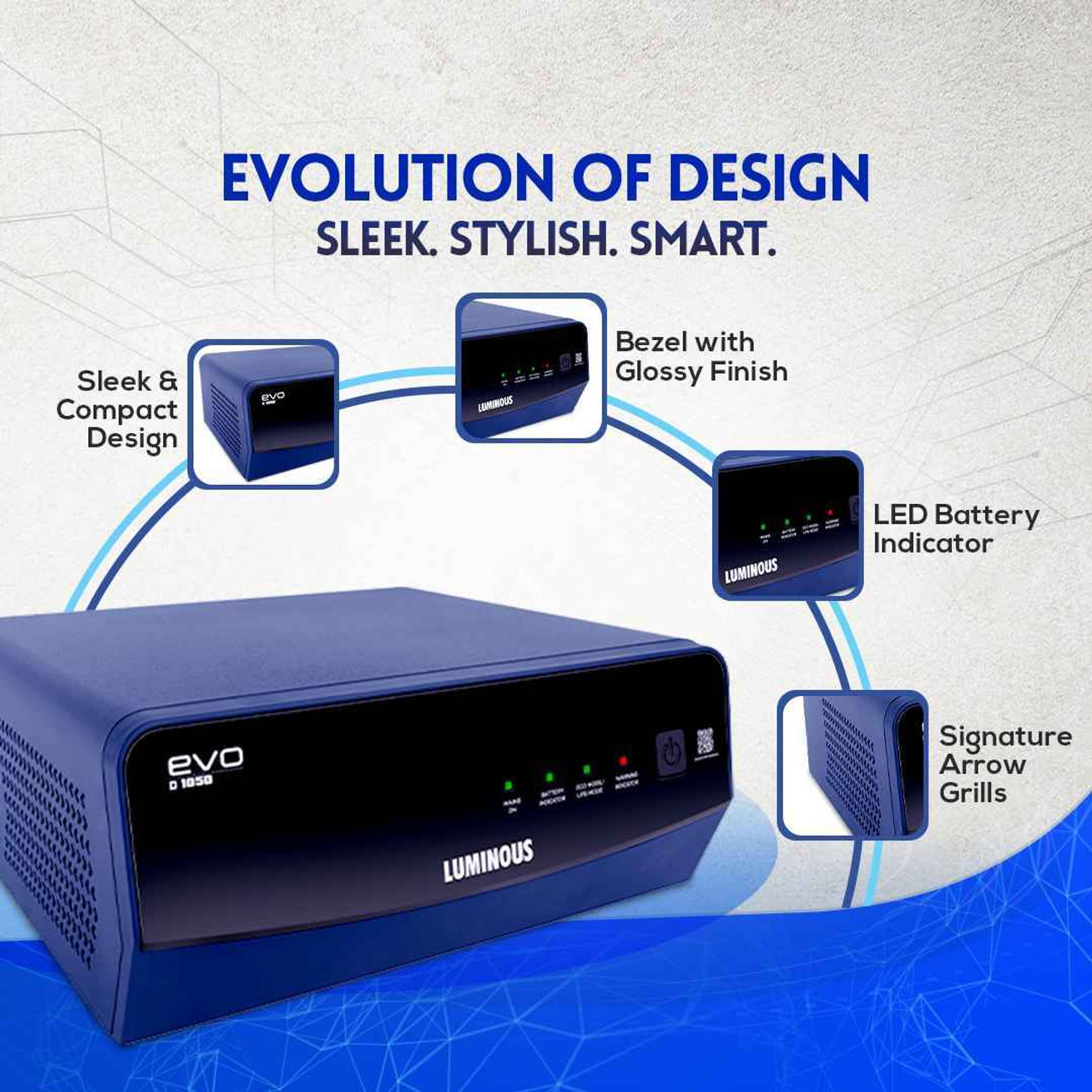 Image of LUMINOUS Evo D 1050 /12V Evo D 1050 with 36 Months Warranty Square Wave Inverter (1050 VA)