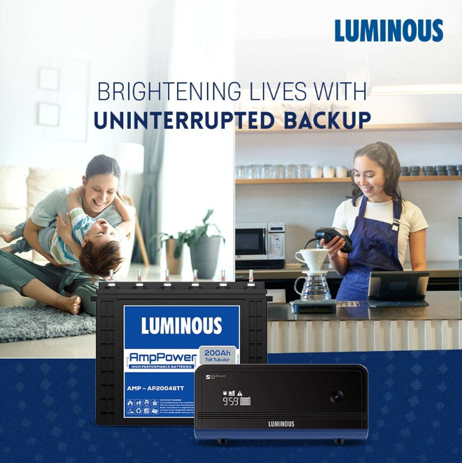 Image of LUMINOUS Zelio 1100 + AMP-AP20048TT with 3 Year Warranty Pure Sine Wave Inverter