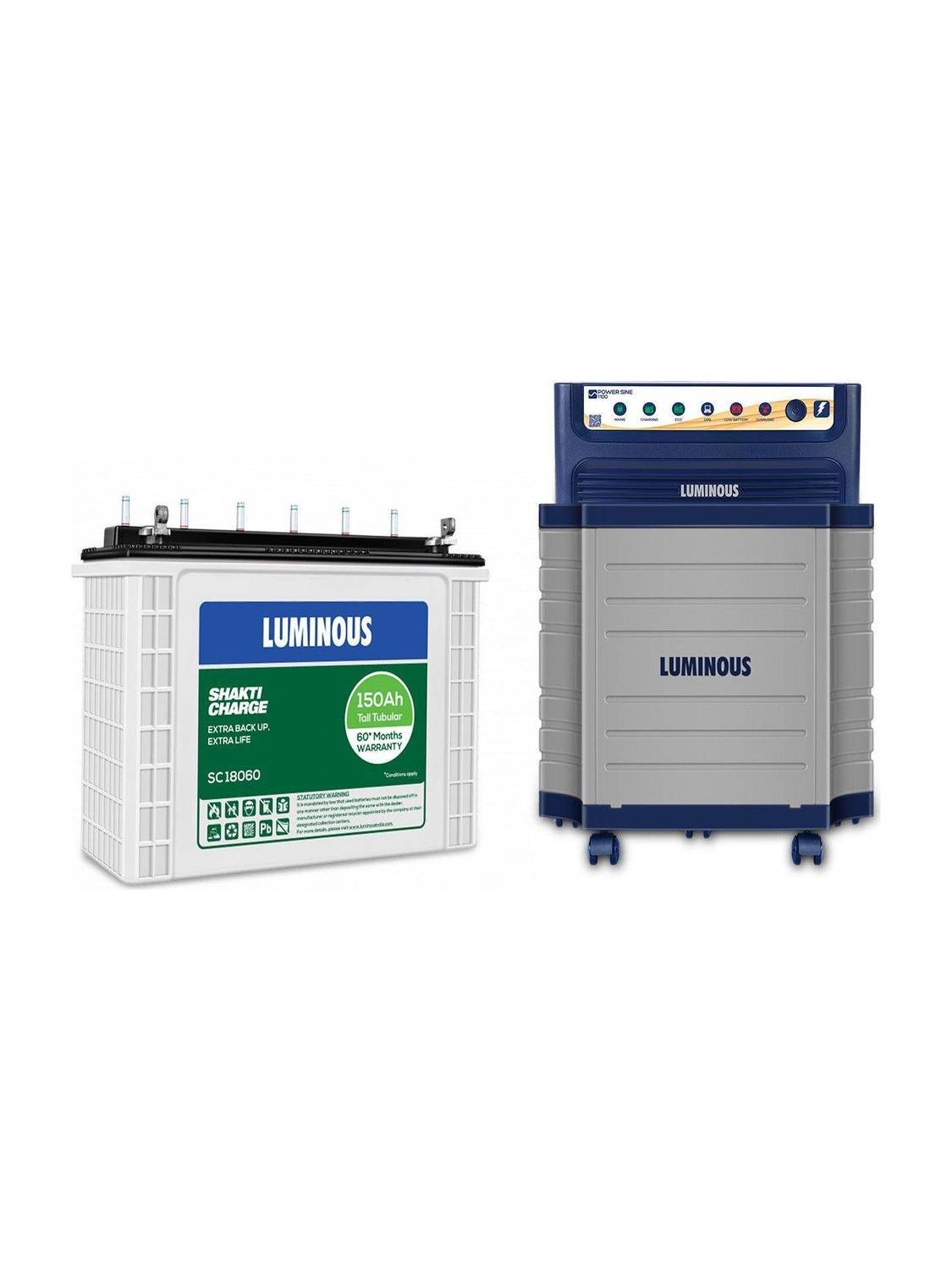 LUMINOUS Powersine 1100 Pure Sine Wave Inverter,SC18060 150 Ah Battery with Trolley Combo with 24 Months Warranty Pure Sine Wave Inverter