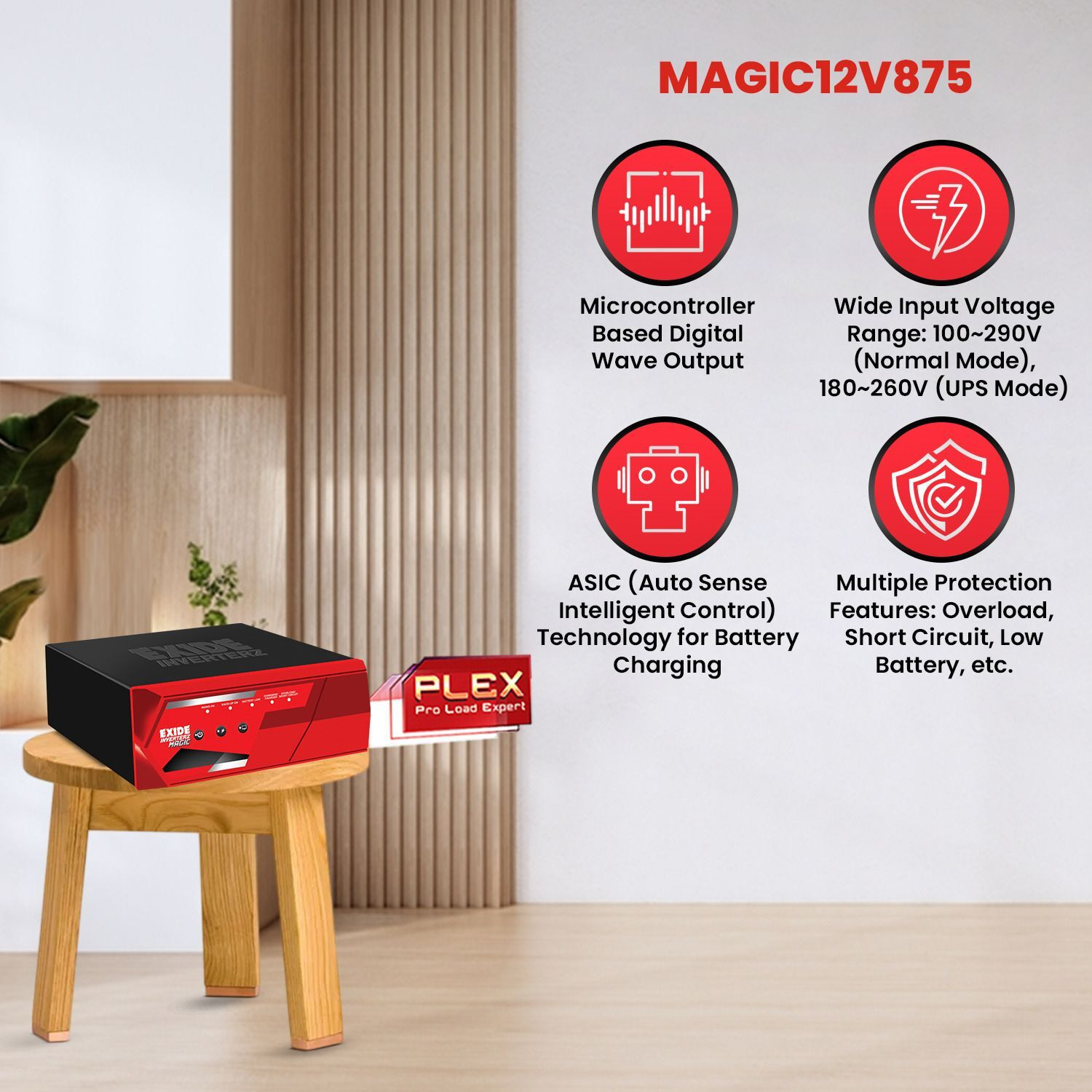 Image of EXIDE MAGIC MAGIC12V875 with 42 Months Warranty Square Wave Inverter