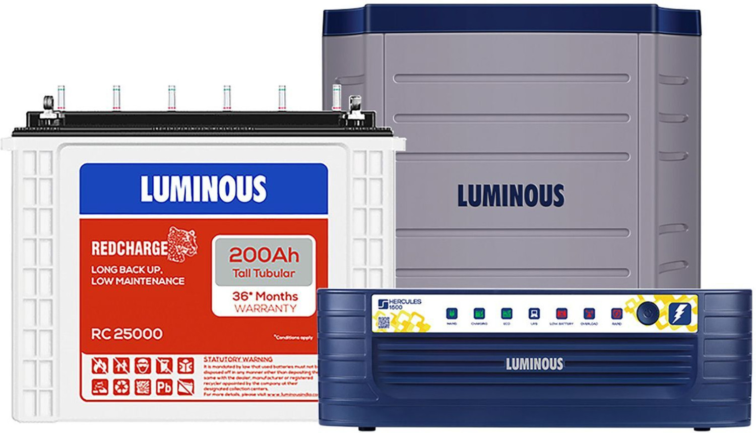 Image of LUMINOUS Hercules 1600 Square Wave Inverter, RC 25000 200Ah Battery with Trolley with 24 Months Warranty Square Wave Inverter