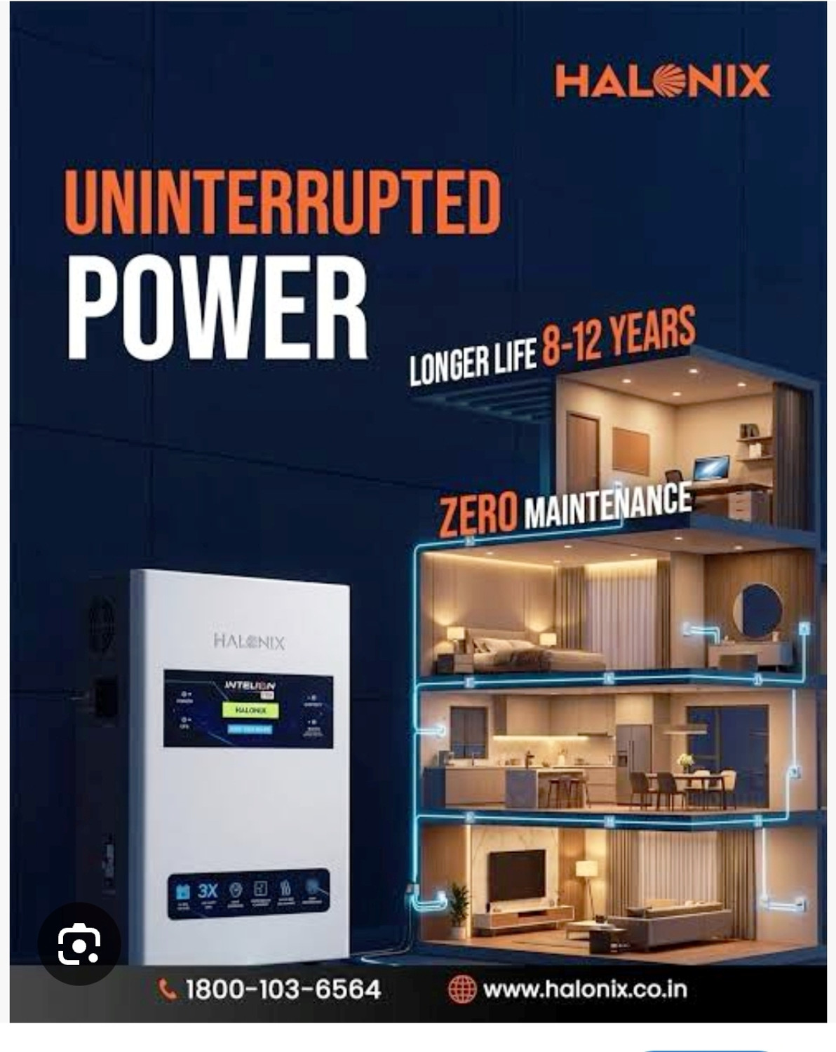 Image of HALONIX HTL-INV-1100-LI-ION with 5 Year Warranty Pure Sine Wave Inverter