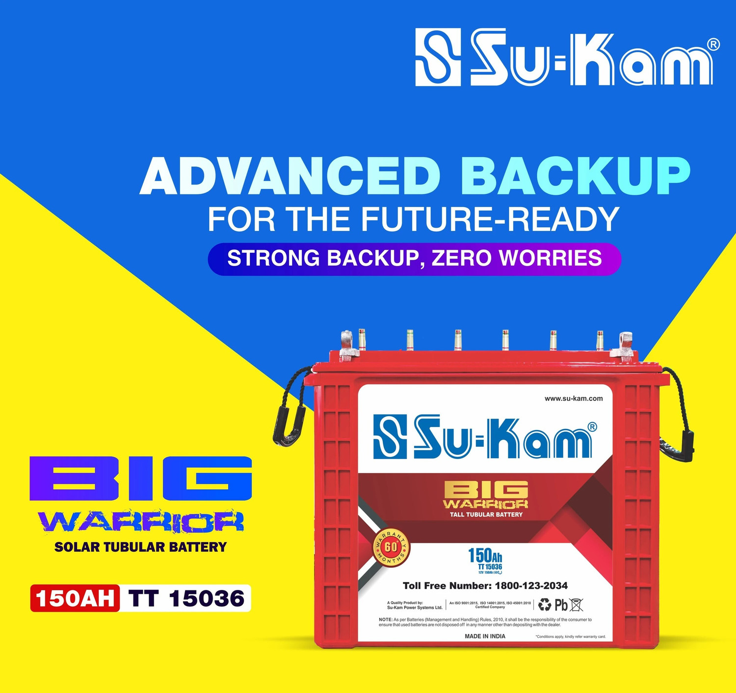 Image of Su-Kam Torque 1175 Inverter with Big Warrior TT15036 150Ah battery Torque 1175 /12V + TT15036 150Ah Battery with 60 Months Warranty Square Wave Inverter