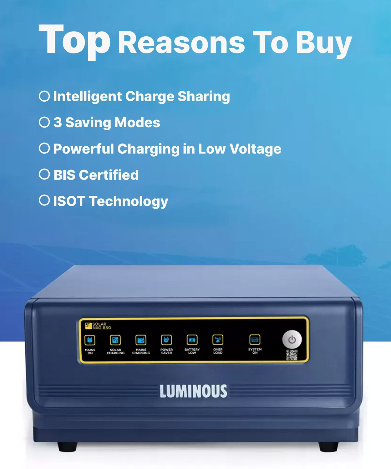 Image of LUMINOUS 850 Solar Inverter | Intelligent Load Sharing | Minimum Maintenance 850 / 850e with 36 Months Warranty Solar Compatible Pure Sine Wave Inverter