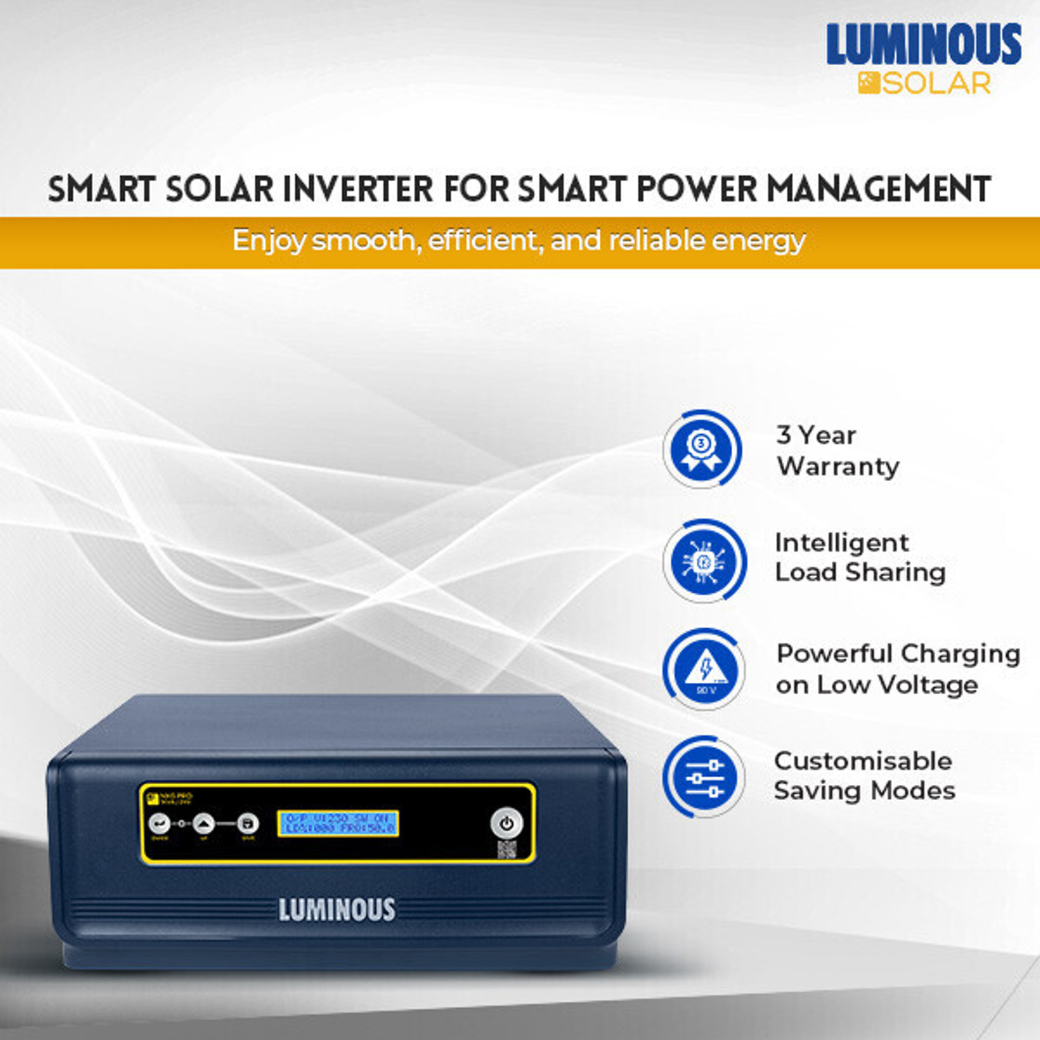 Image of LUMINOUS NXG PRO 1KVA /24V with 3 Year Warranty Solar Compatible Pure Sine Wave Inverter