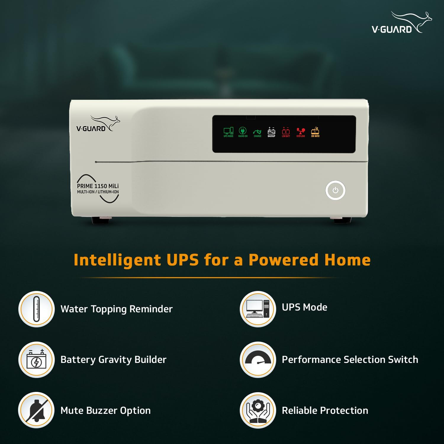 Image of V-Guard Prime 1150 MiLi 1000VA /800W Prime 1150 MiLi with 3 Year Warranty Pure Sine Wave Inverter