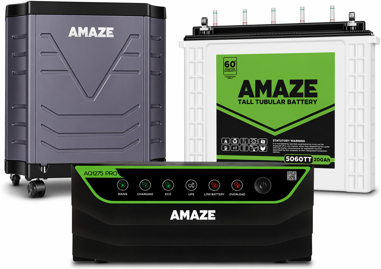 Image of AMAZE AQ1275+ Inverter With 5060TT 200Ah Battery and Trolley Battery Combo- AQ 1275 PRO Inverter with 5060TT 200Ah battery with 3 Year Warranty Square Wave Inverter