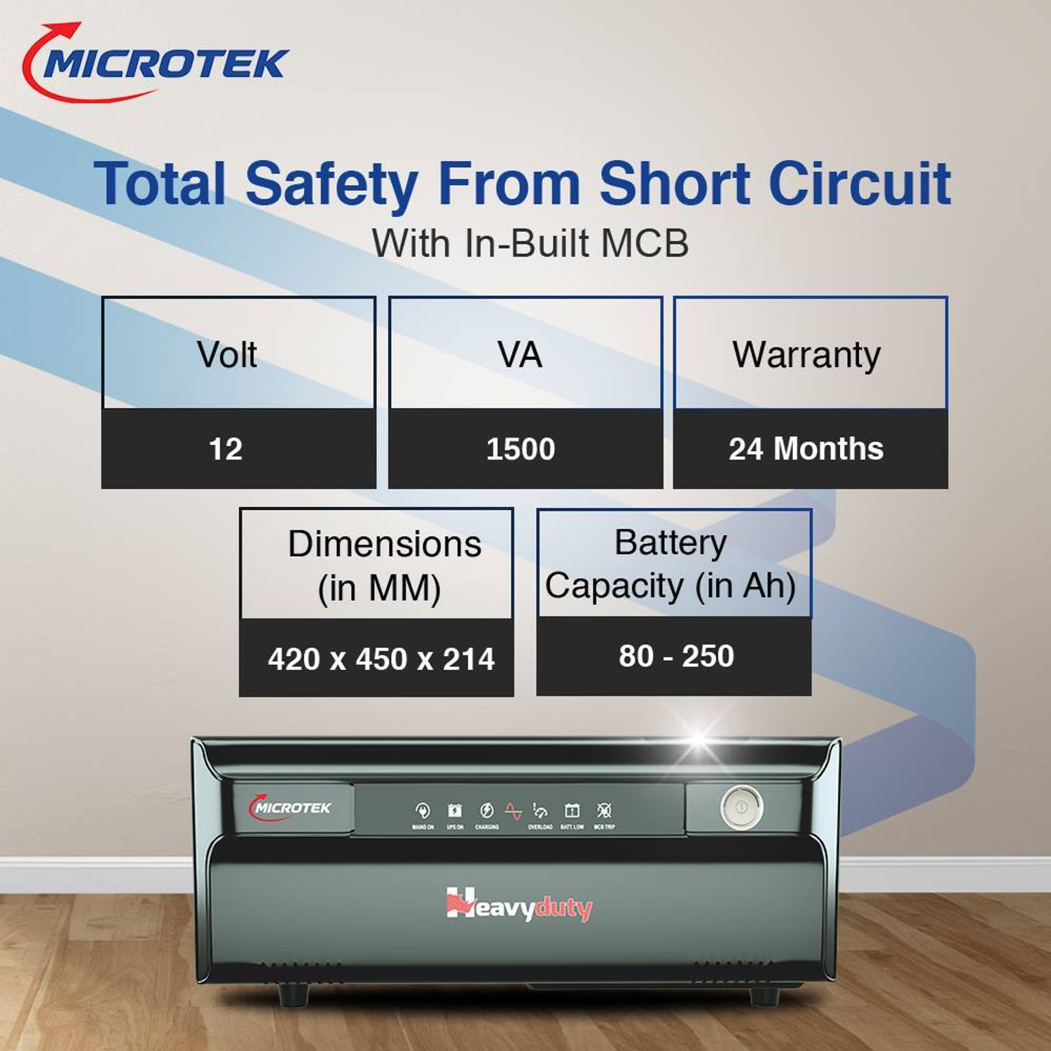 Image of Microtek HEAVY DUTY UPS 1750-vTURBO 12V SW MTK32F1K750S with 24 Months Warranty Pure Sine Wave Inverter