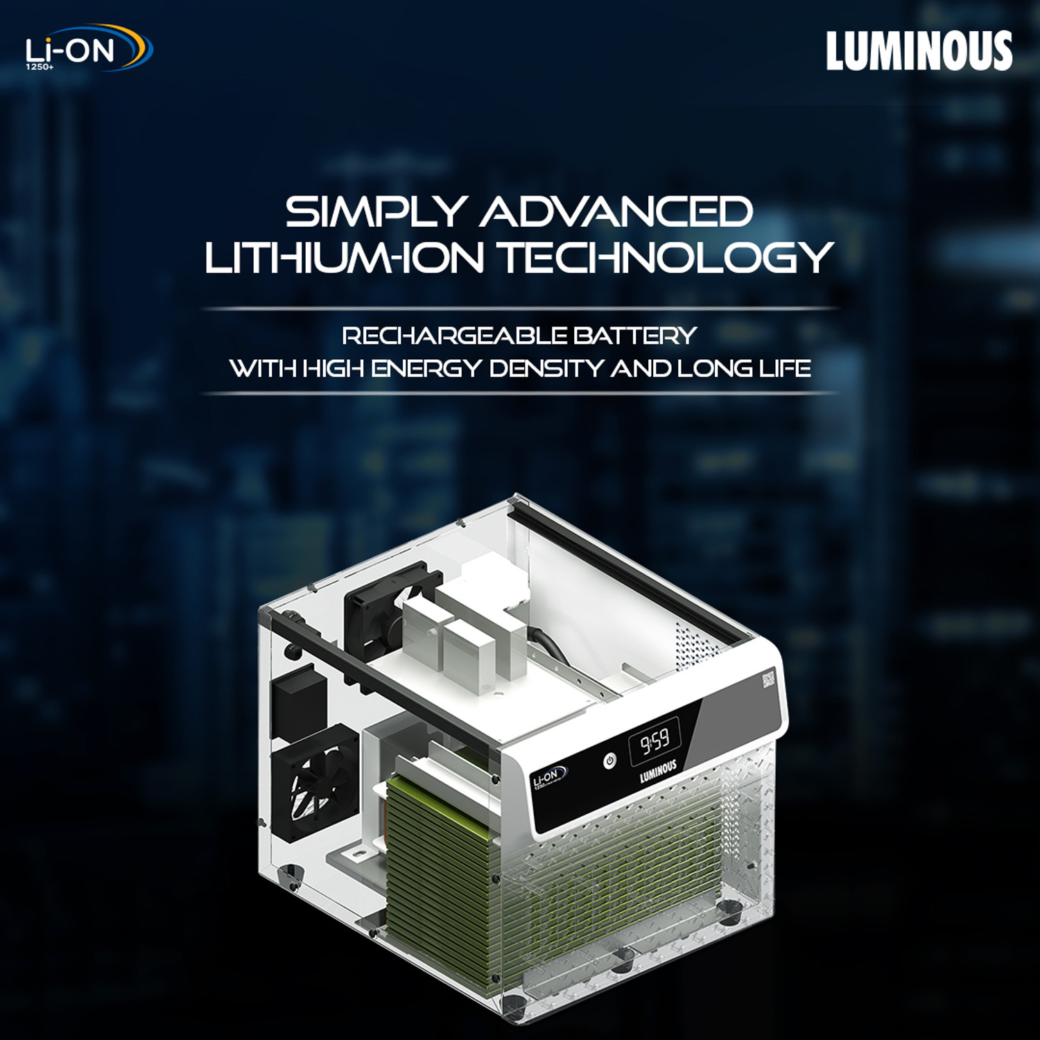 Image of LUMINOUS Li-On 1250 1250 /12.8V with 60 Months Warranty Pure Sine Wave Inverter