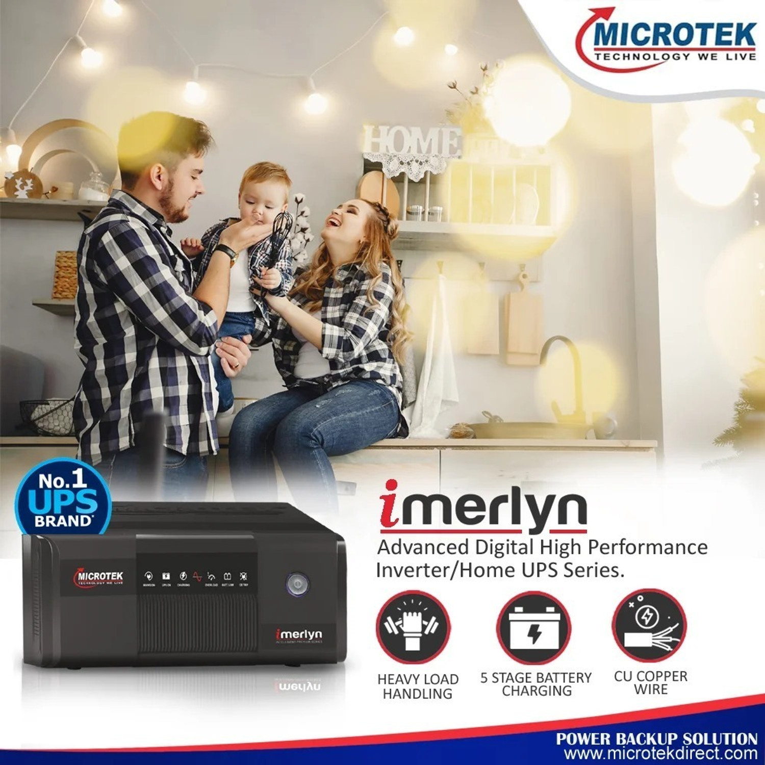 Image of Microtek iMERLYN UPS 1050 12V (UPS IMERLYN 1050 DG) with 3 Year Warranty Square Wave Inverter
