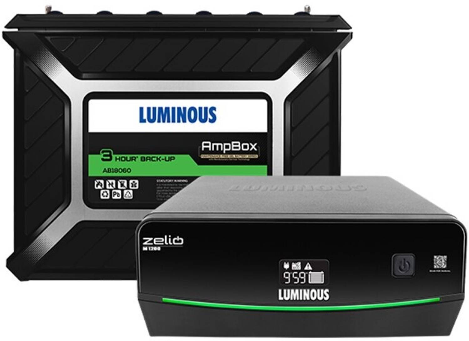 LUMINOUS Zelio M1200 900VA Inverter + AB18060 Gel Battery 3Hr Backup Zelio M 1200+AB18060 with 3 Year Warranty Pure Sine Wave Inverter