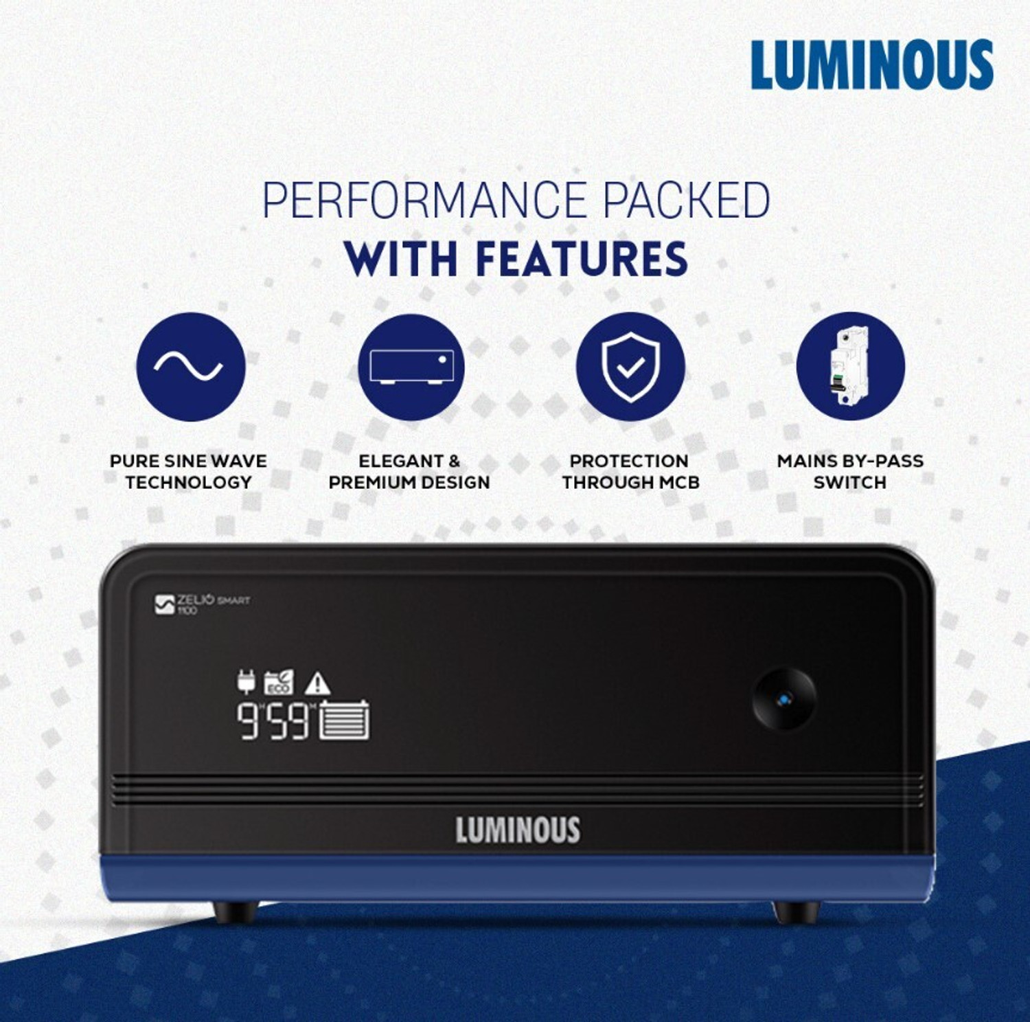 Image of LUMINOUS Zelio 1100 + AMP-AP20048TT with 3 Year Warranty Pure Sine Wave Inverter