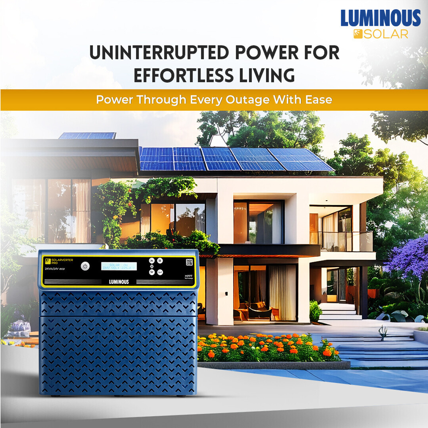 Image of LUMINOUS SOLARVERTER PRO 2KVA eco with 3 Year Warranty Solar Compatible Pure Sine Wave Inverter