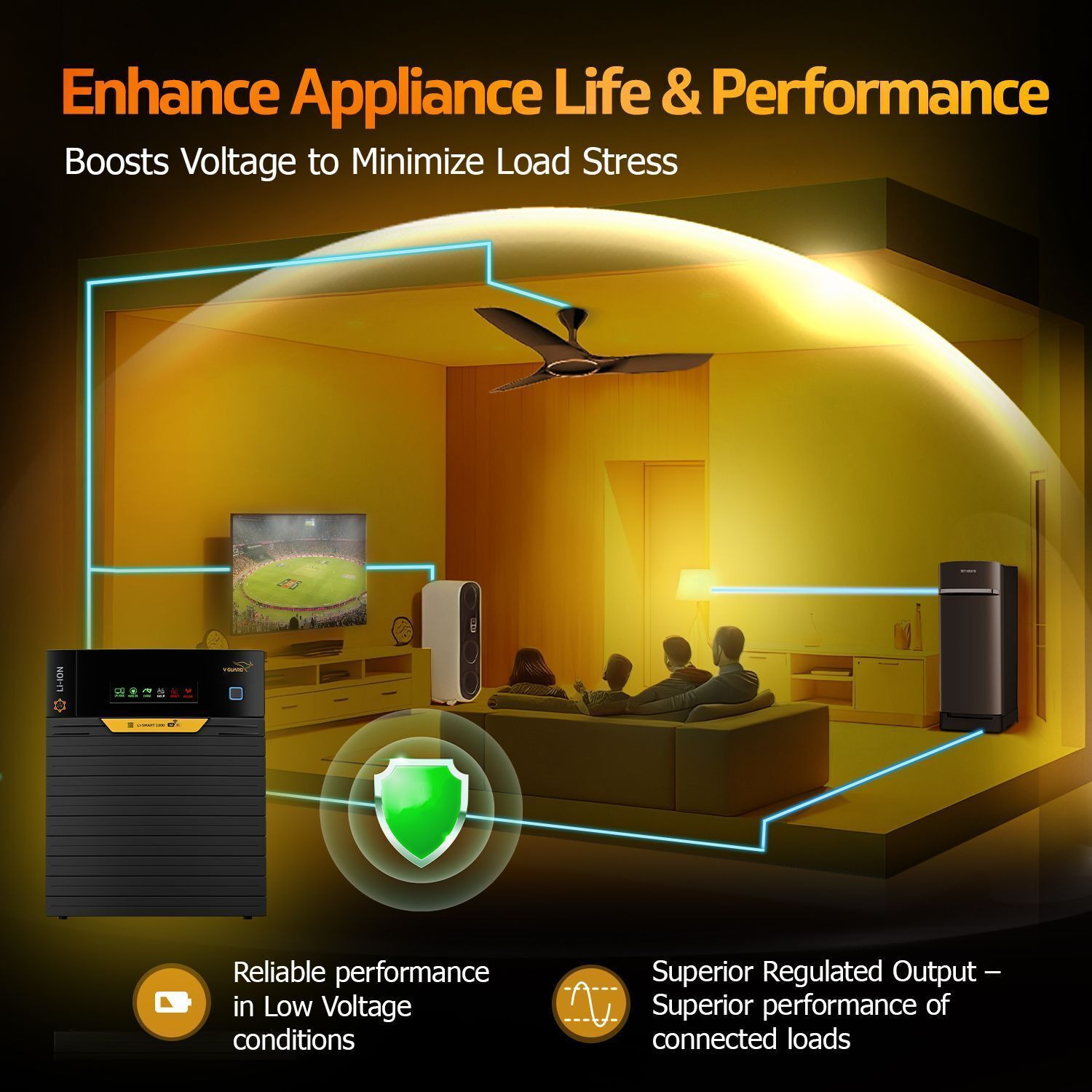 Image of V-Guard Li-Smart 1300 Inverter with In-Built Li-ion Battery & App Control Li-Smart with 5 Year Warranty Pure Sine Wave Inverter