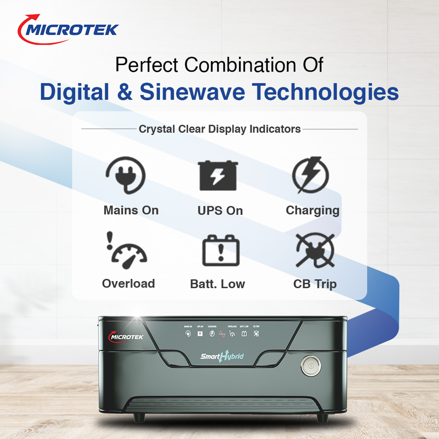 Image of Microtek SMART HYBRID UPS 1275 12V (UPS SMART HYBRID 1275 12V) with 3 Year Warranty Solar Compatible Pure Sine Wave Inverter