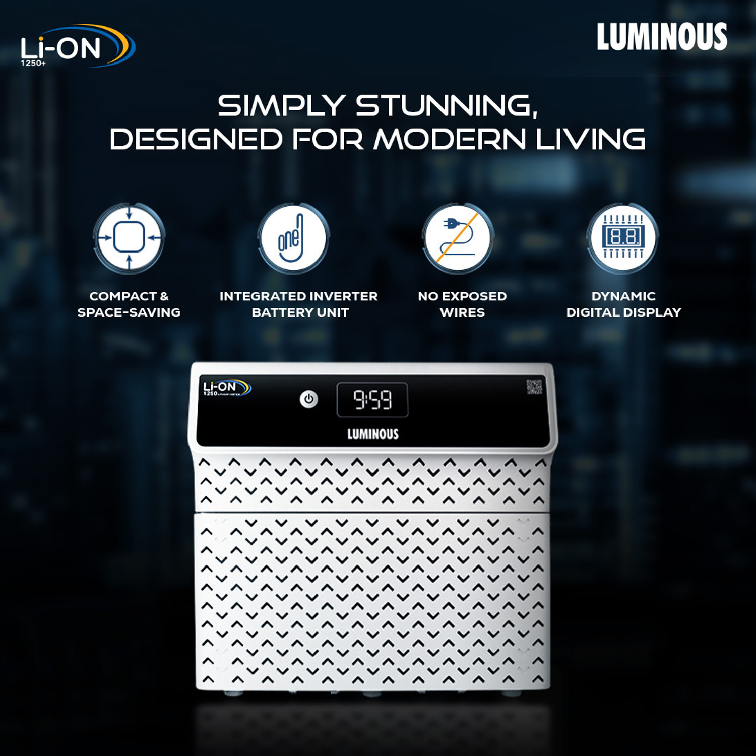 Image of LUMINOUS Li-On 1250 1250 /12.8V with 60 Months Warranty Pure Sine Wave Inverter